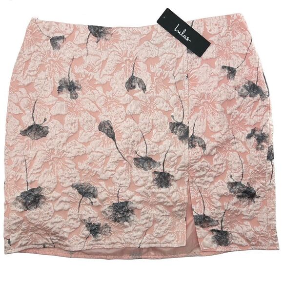 Lulus Most Darling Blush Pink Floral Jacquard Skirt NWT Large - Picture 3 of 10
